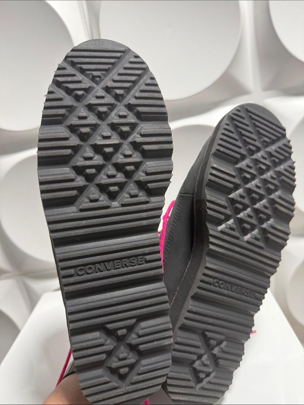 Converse Black Leather Lace-Up Platform Boots with Hot Pink Laces - Picture 8 of 8
